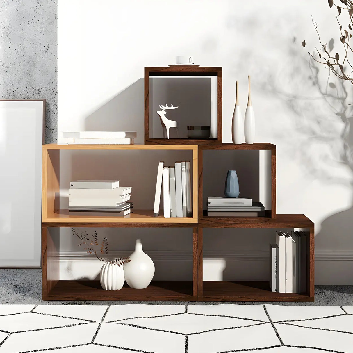 Horizontal Simple Modular Solid Wood Cube Bookshelf Image - 1