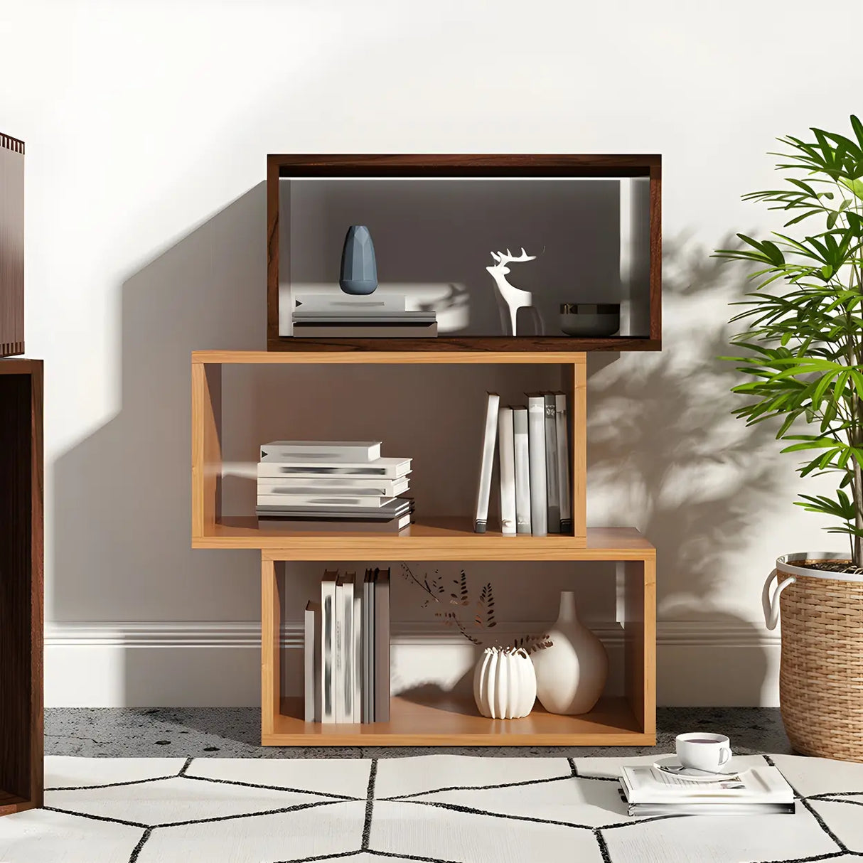 Horizontal Simple Modular Solid Wood Cube Bookshelf Image - 6