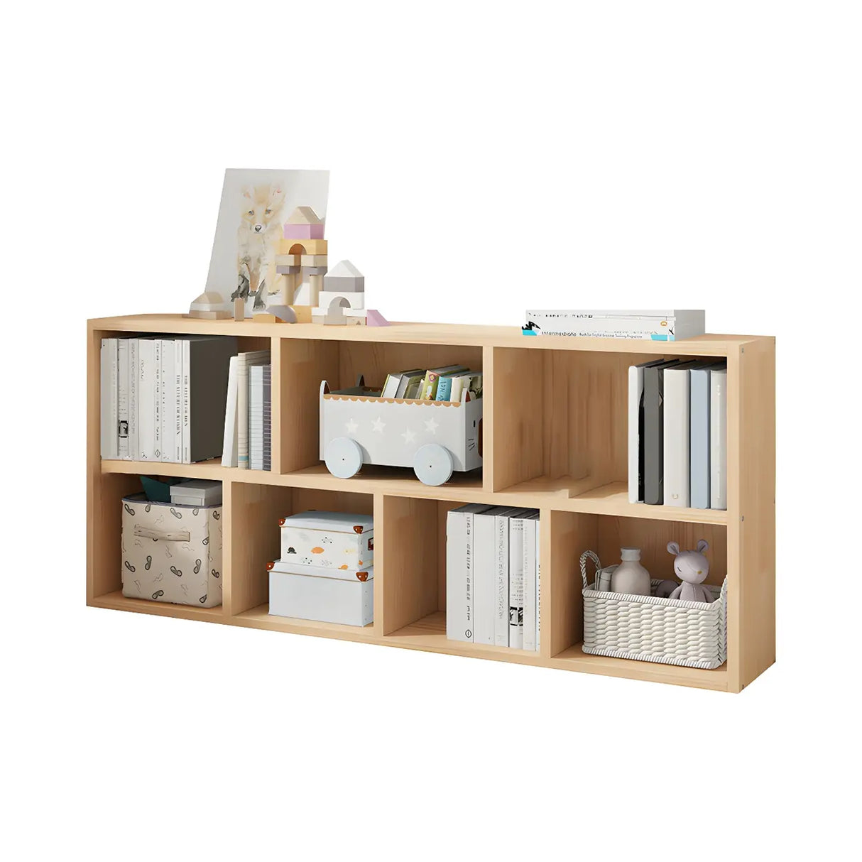 Horizontal Solid Wood Bookshelf Closed Back Bookcase Image - 13