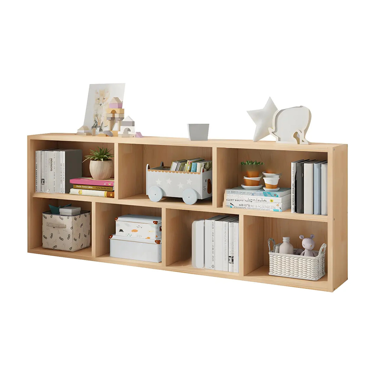 Horizontal Solid Wood Bookshelf Closed Back Bookcase Image - 15