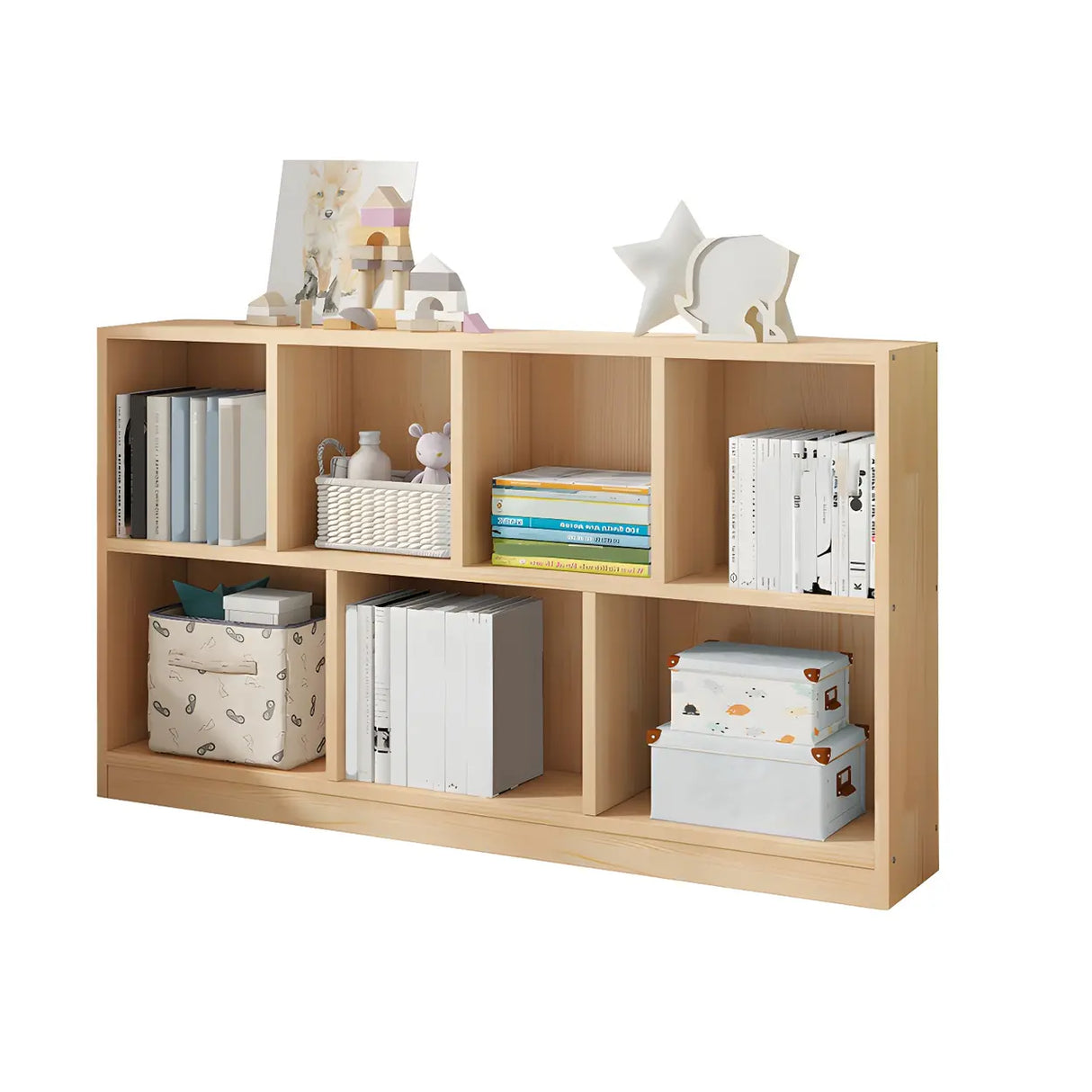 Horizontal Solid Wood Bookshelf Closed Back Bookcase Image - 25