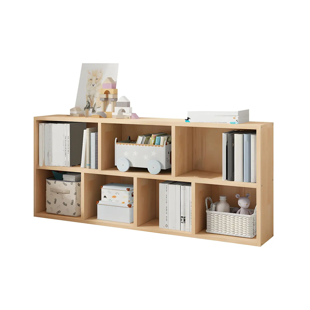 Horizontal Solid Wood Bookshelf Closed Back Bookcase Image - 6