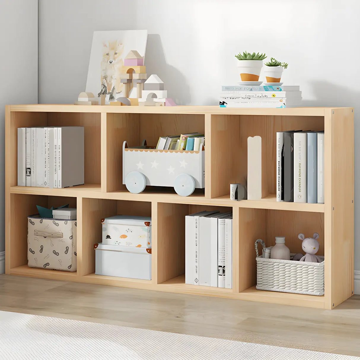 Horizontal Solid Wood Bookshelf Closed Back Bookcase Image - 7