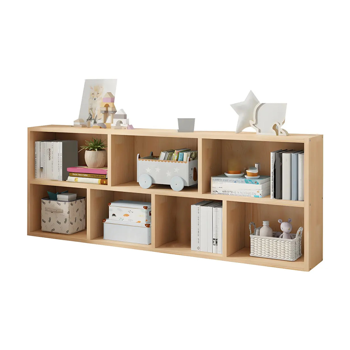 Horizontal Solid Wood Bookshelf Closed Back Bookcase Image - 8