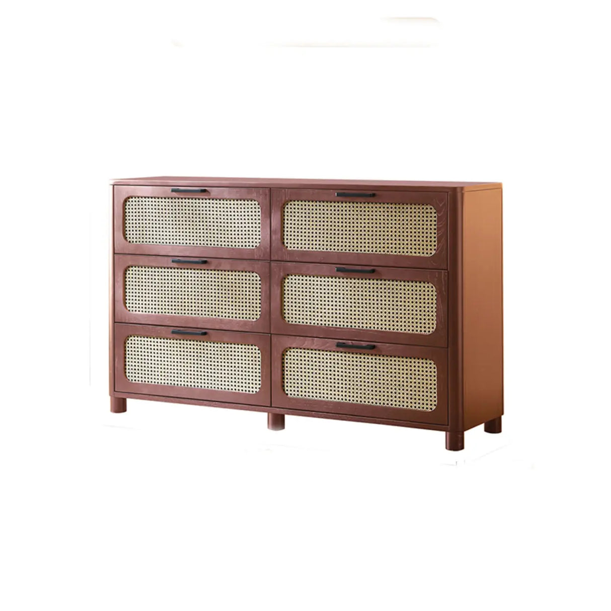 Horizontal Woven Black Wood Double Dresser with Drawers Image - 3