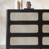 Horizontal Woven Black Wood Double Dresser with Drawers Image - 8