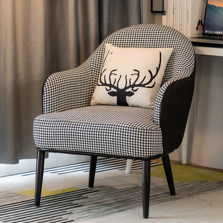 Houndstooth Linen Recessed Arm Fixed Back Arm Chair Image - 1