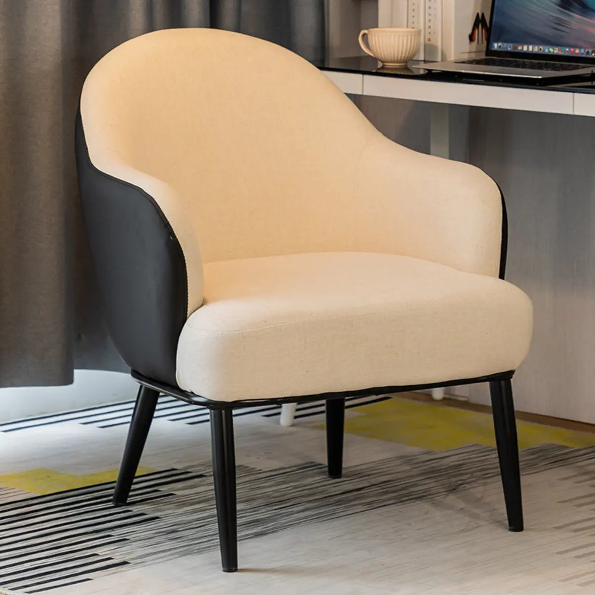 Houndstooth Linen Recessed Arm Fixed Back Arm Chair Image - 10