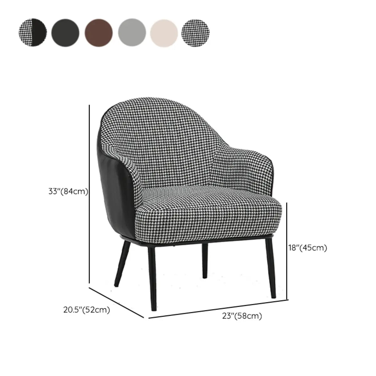 Houndstooth Linen Recessed Arm Fixed Back Arm Chair 