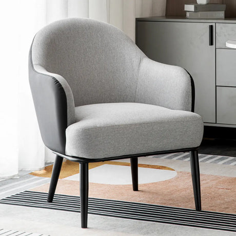 Houndstooth Linen Recessed Arm Fixed Back Arm Chair Image - 2