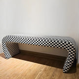 Houndstooth Pattern Upholstered Short Entryway Bench Image - 9