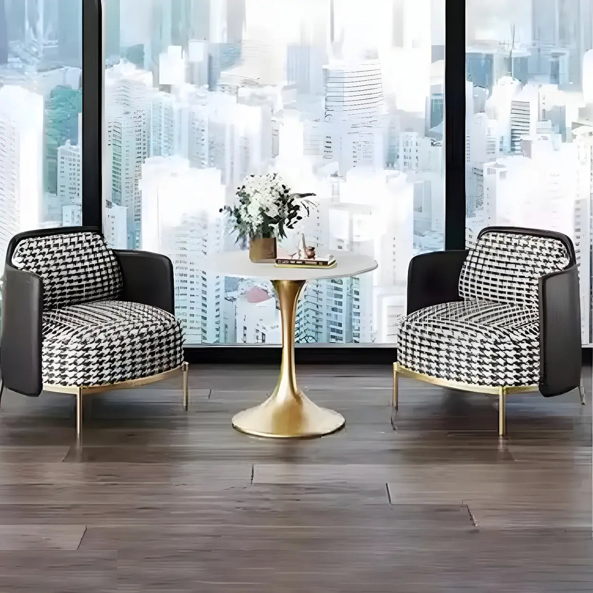 Houndstooth pattern Waterproof Faux Leather Sofa Set Image - 18