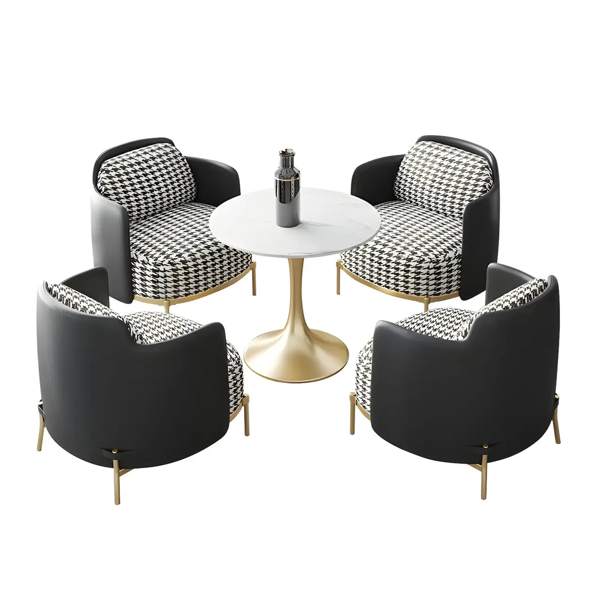 Houndstooth pattern Waterproof Faux Leather Sofa Set Image - 9