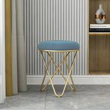 Houndstooth Round Metal Pedestal Upholstered Vanity Stool Image - 4