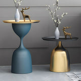 Hourglass Metal Pedestal Blue Accent Tray Top Side Table Image - 4
