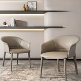 Indoor Light Gray Round Faux Leather Arm Dining Chair Image - 1