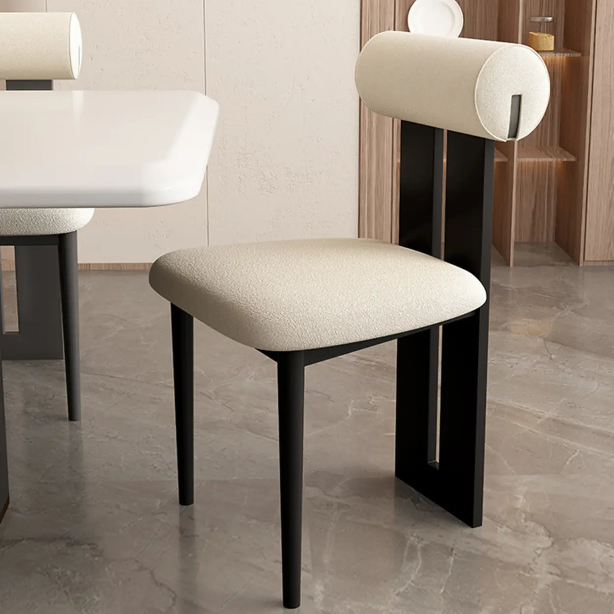 Indoor Upholstered Slatted Back Dining Chair Cream Image - 6