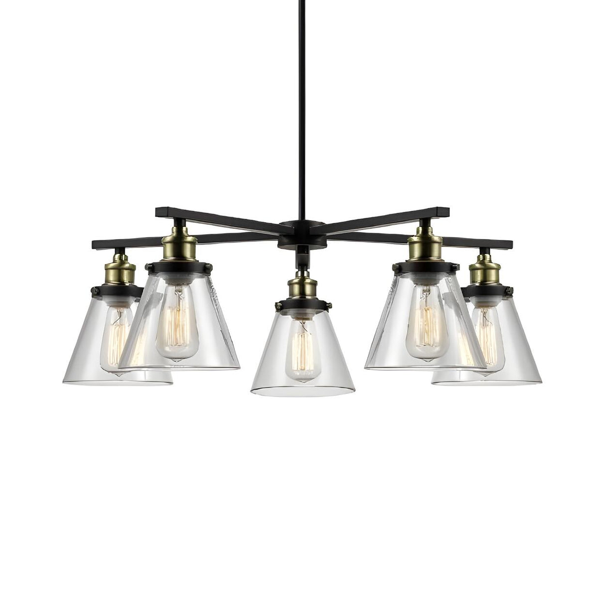Industrial 2 Tiers Clear Glass Cone Black Chandelier Image - 1
