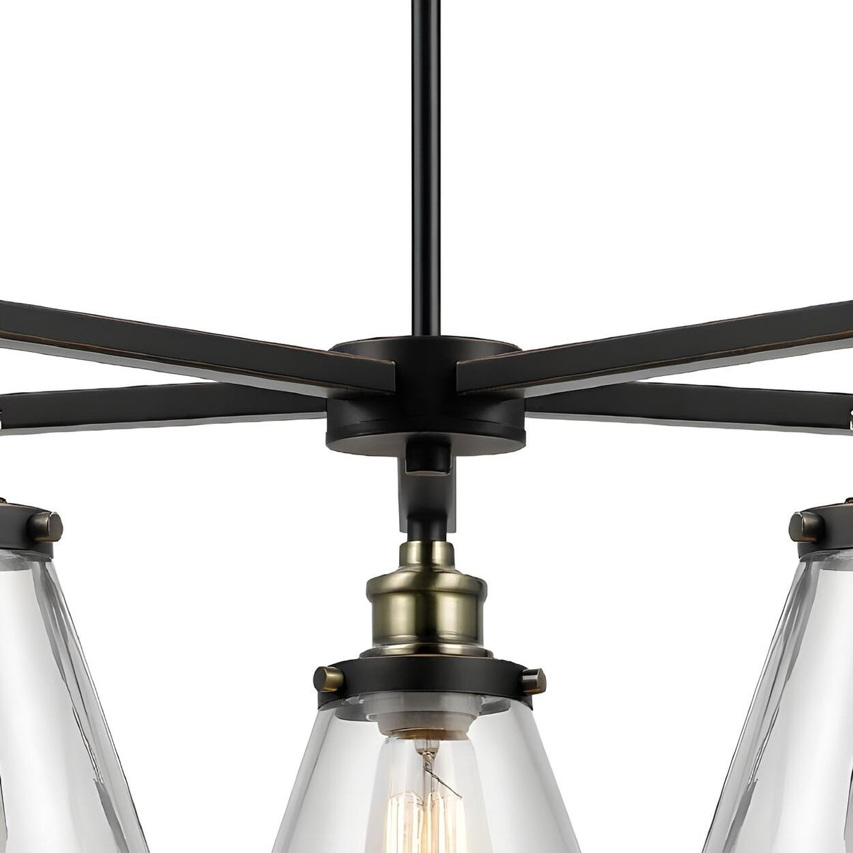 Industrial 2 Tiers Clear Glass Cone Black Chandelier Image - 3