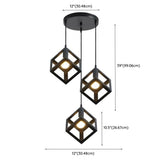 Industrial 3 Light Metal Black Cube Pendant Light #size