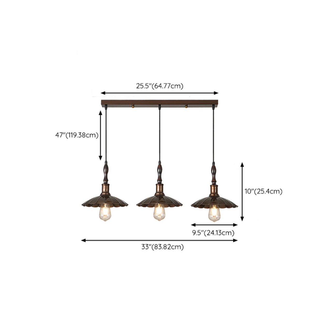 Industrial 3-Light Scalloped Island Pendant Light 
