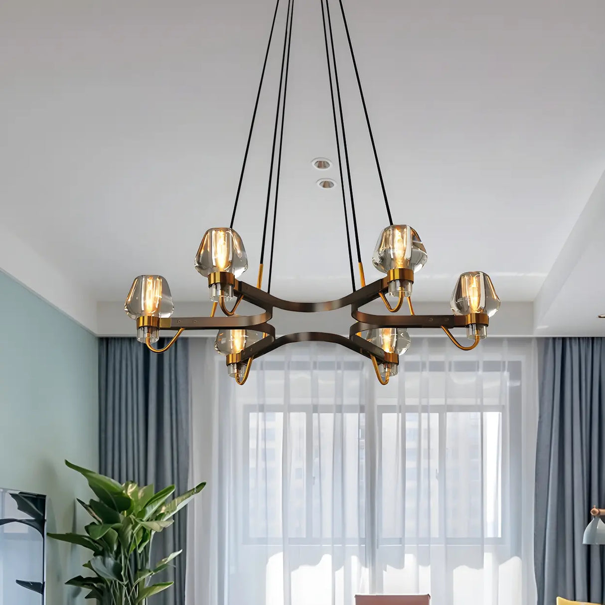 Industrial Antique Bronze Crystal Bud Pendant Chandelier Image - 2
