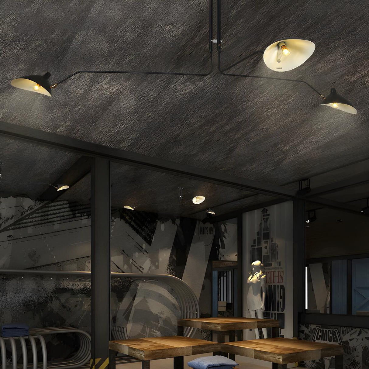 Industrial Asymmetrical Black Metal Dome Chandelier Image - 12