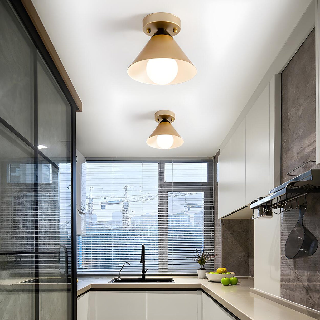 Industrial Balcony Gold Cone Flush Mount Ceiling Light Image - 3