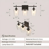 Industrial Black Clear Glass 3 Bulbs Wall Vanity Light Image - 6