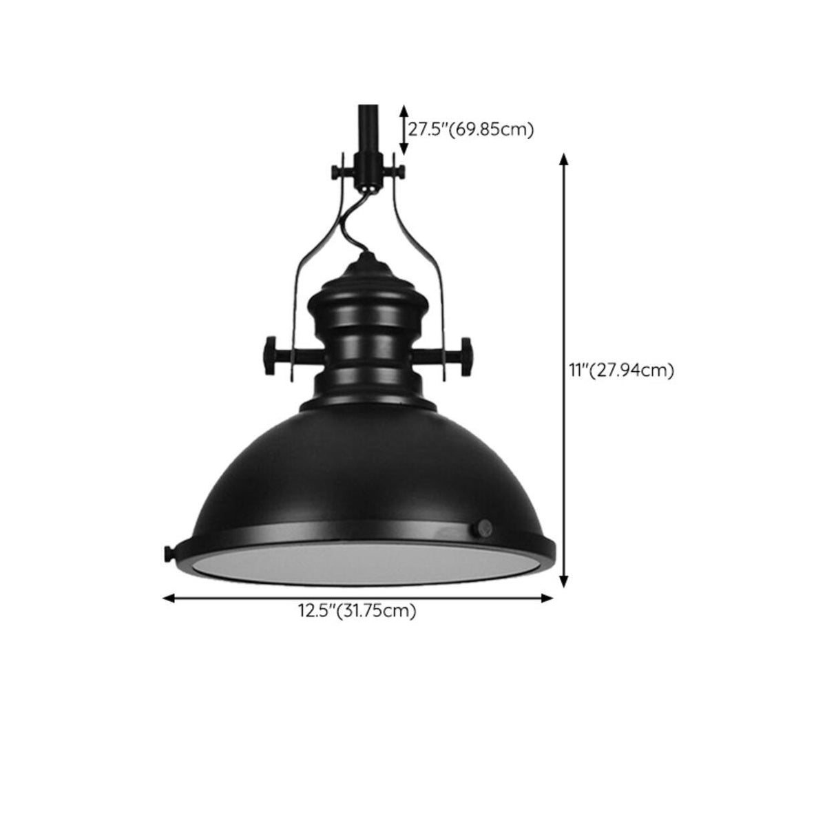 Industrial Black Dome Metal Downrods Pendant Light 