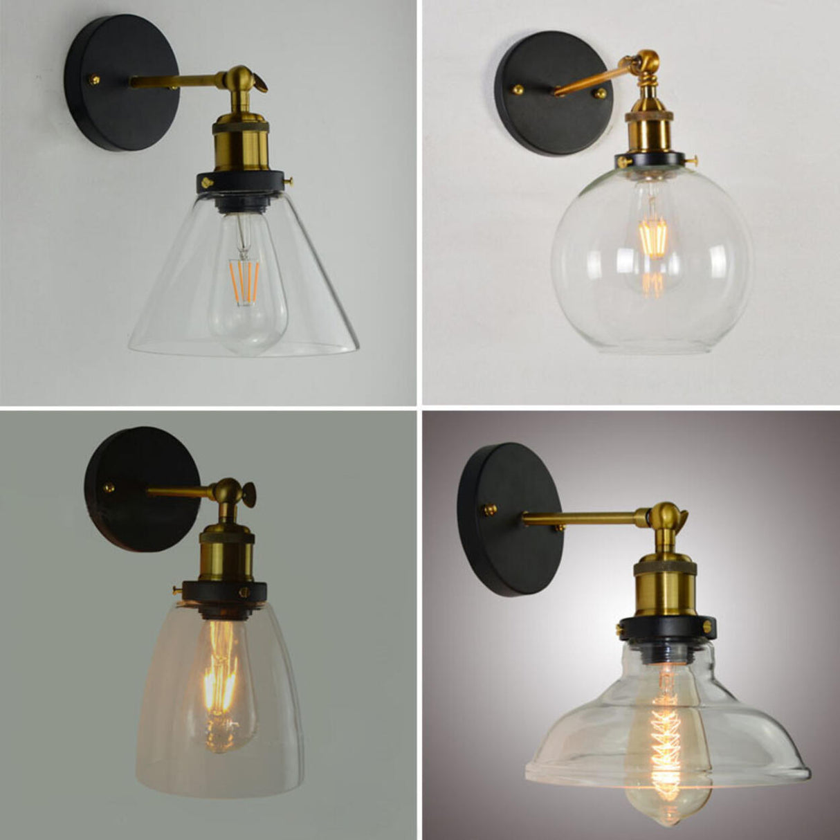 Industrial Black Geometric Clear Glass Wall Sconce Image - 11