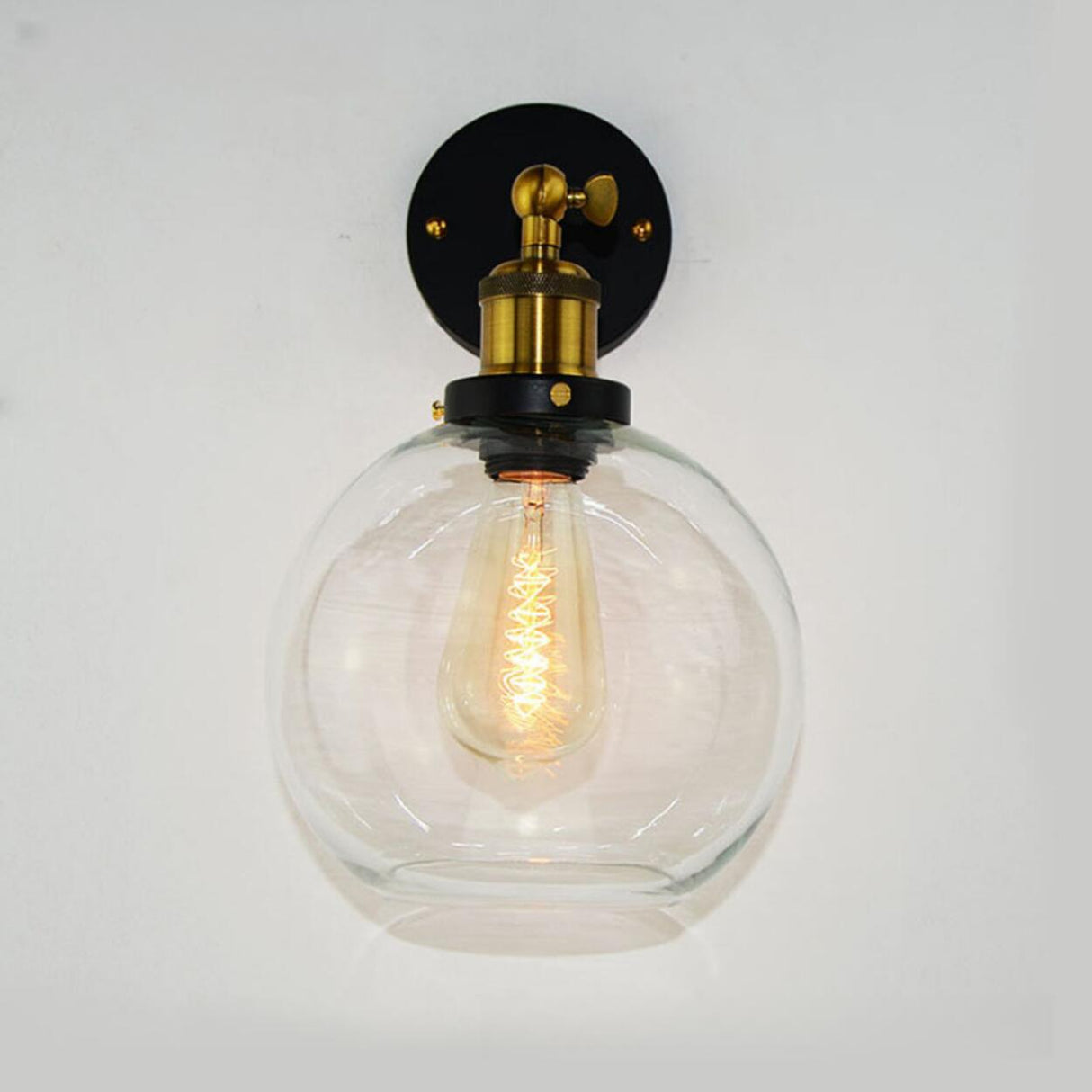 Industrial Black Geometric Clear Glass Wall Sconce Image - 13