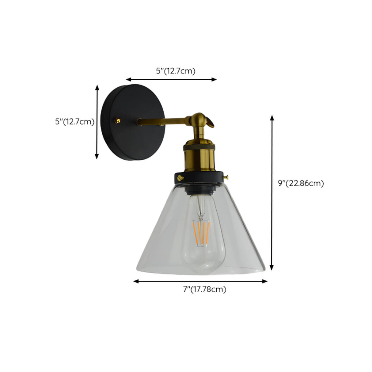 Industrial Black Geometric Clear Glass Wall Sconce 