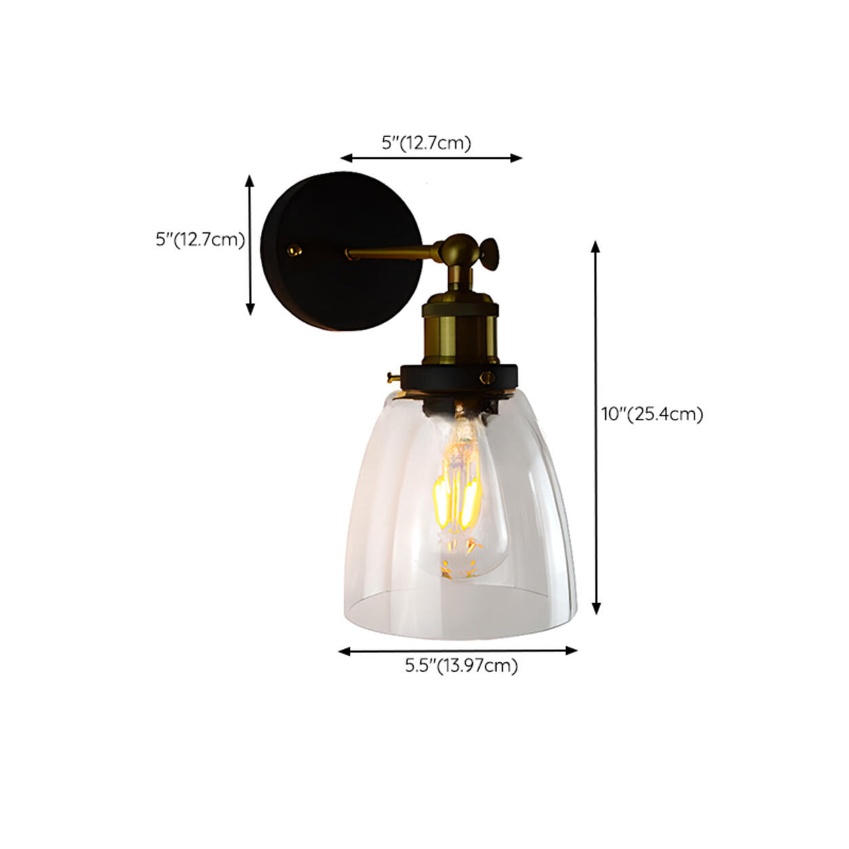 Industrial Black Geometric Clear Glass Wall Sconce Image - 17