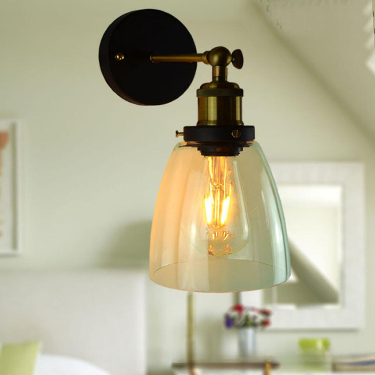 Industrial Black Geometric Clear Glass Wall Sconce Image - 3