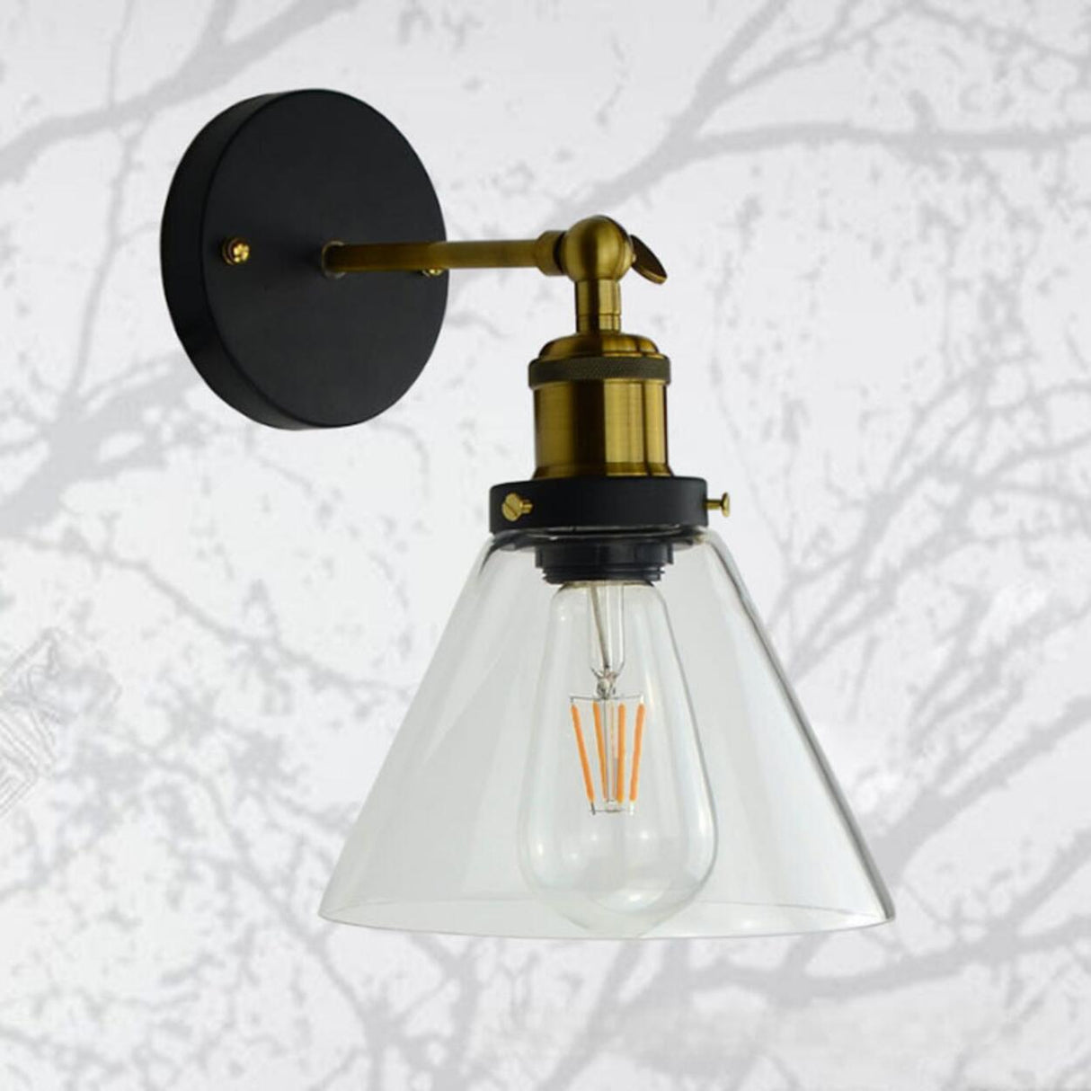 Industrial Black Geometric Clear Glass Wall Sconce Image - 4