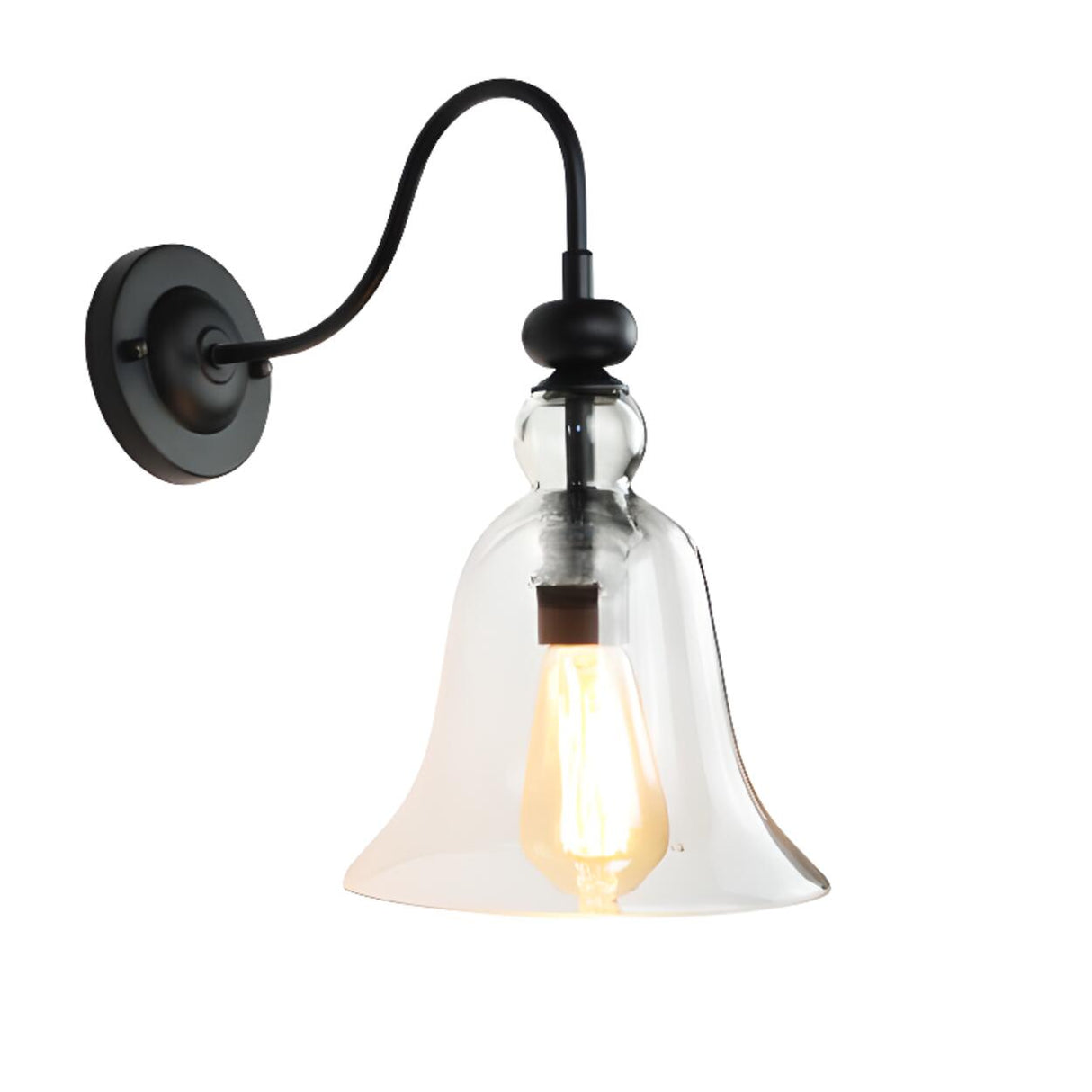 Industrial Black Geometric Clear Glass Wall Sconce Image - 5