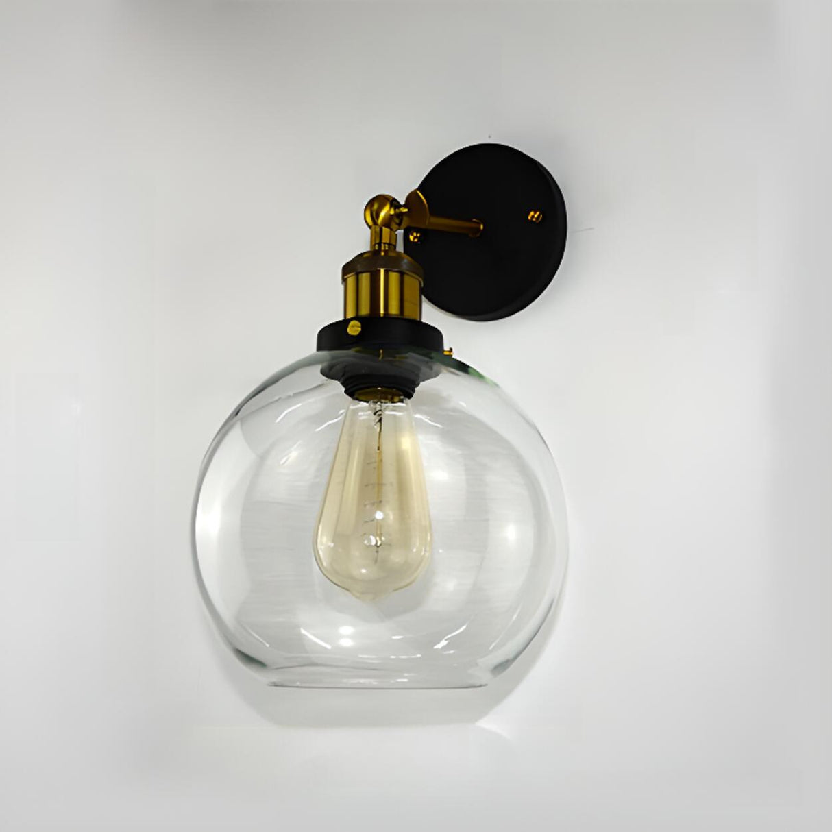 Industrial Black Geometric Clear Glass Wall Sconce Image - 6