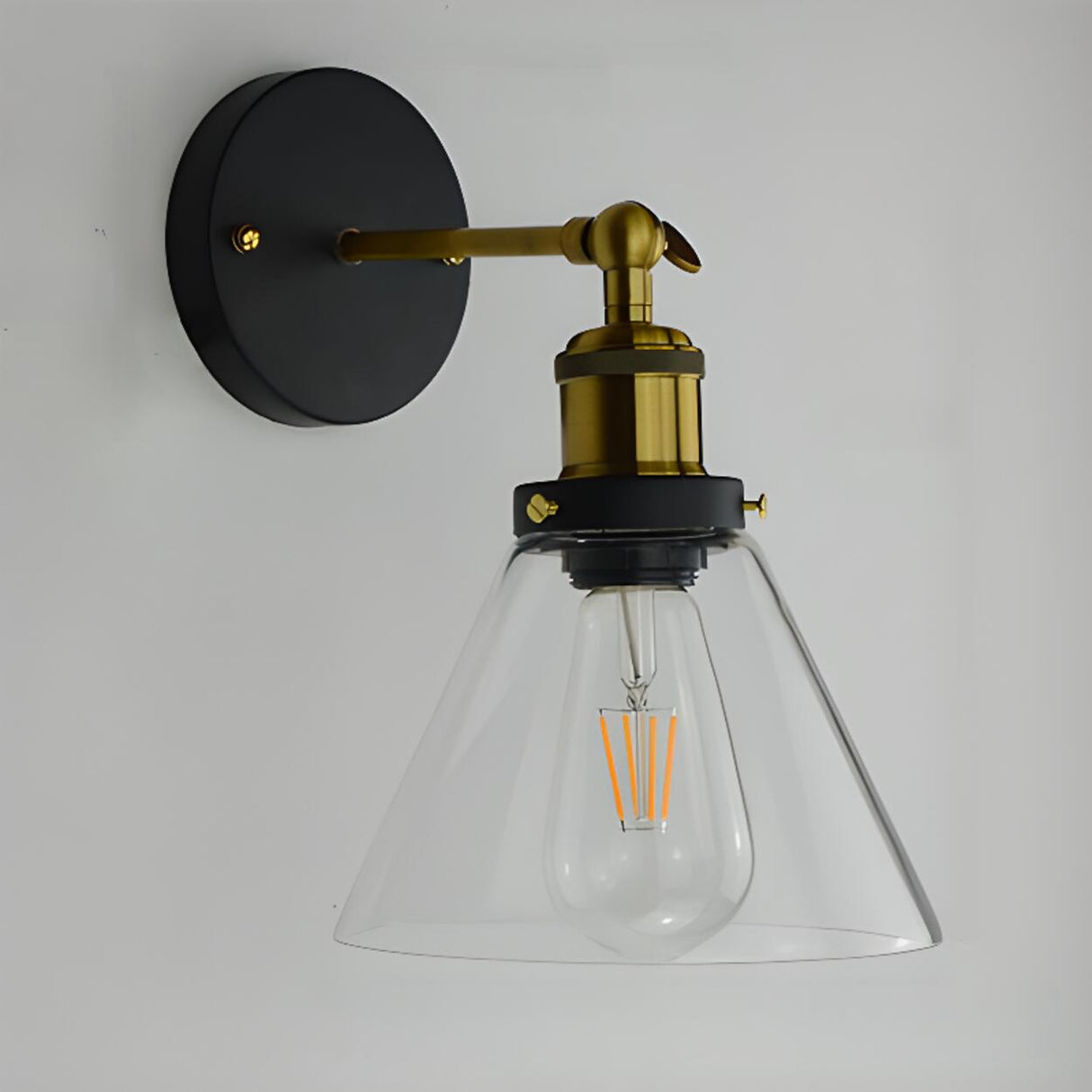 Industrial Black Geometric Clear Glass Wall Sconce Image - 7