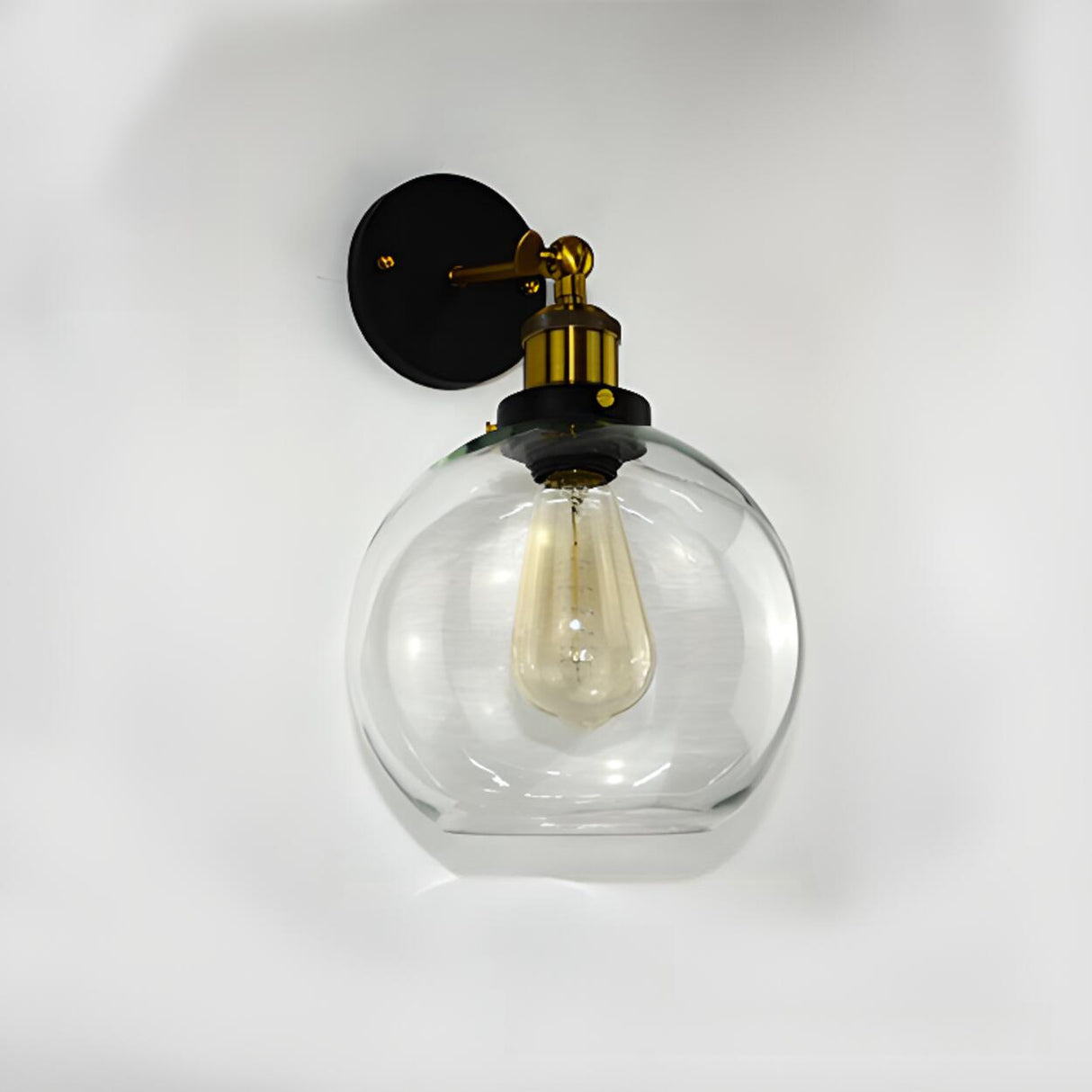 Industrial Black Geometric Clear Glass Wall Sconce Image - 8