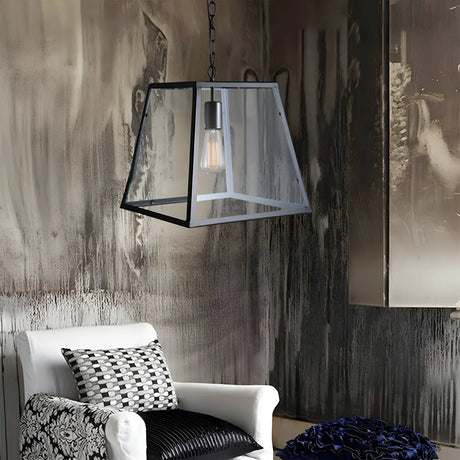 Industrial Black Glass Trapezoid-Shaped Pendant Light Image - 1
