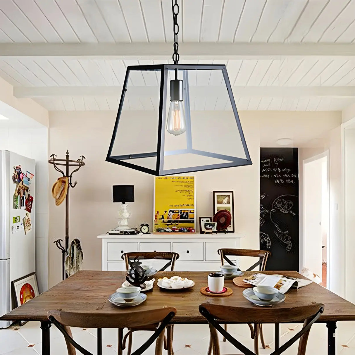 Industrial Black Glass Trapezoid-Shaped Pendant Light Image - 3