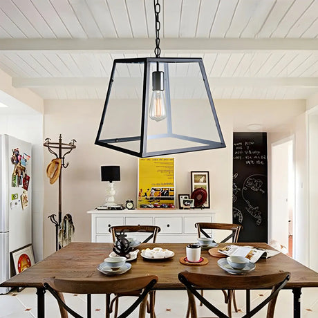 Industrial Black Glass Trapezoid-Shaped Pendant Light Image - 3