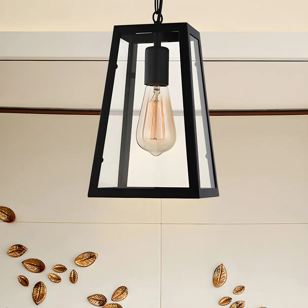Industrial Black Glass Trapezoid-Shaped Pendant Light Image - 7