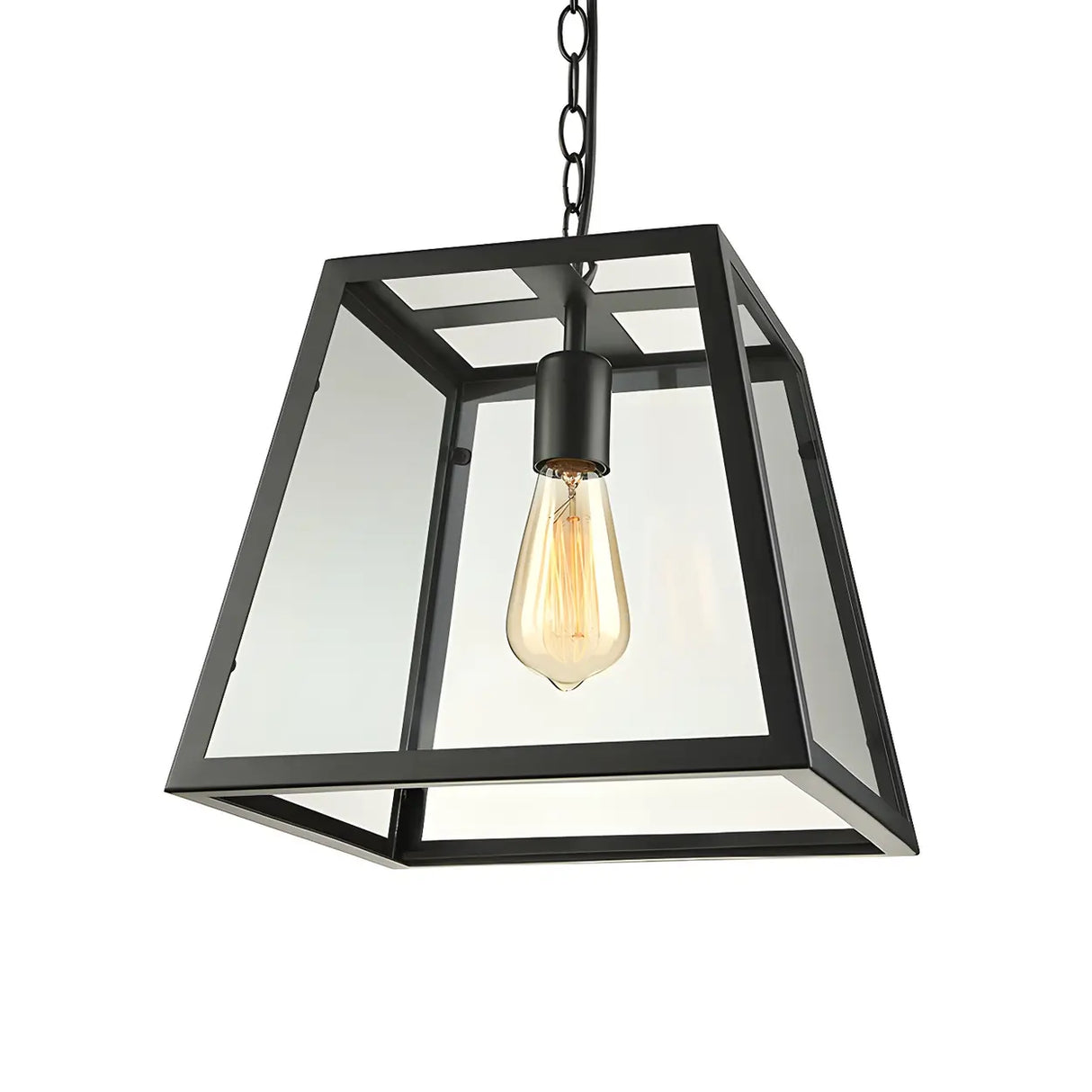 Industrial Black Glass Trapezoid-Shaped Pendant Light Image - 4