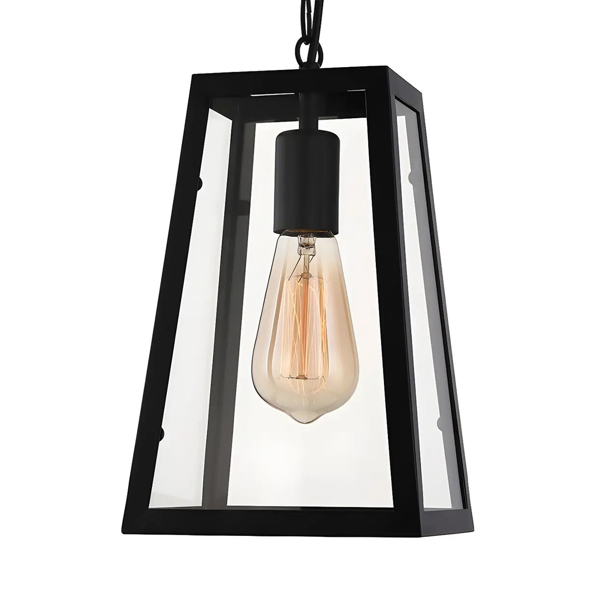 Industrial Black Glass Trapezoid-Shaped Pendant Light Image - 8