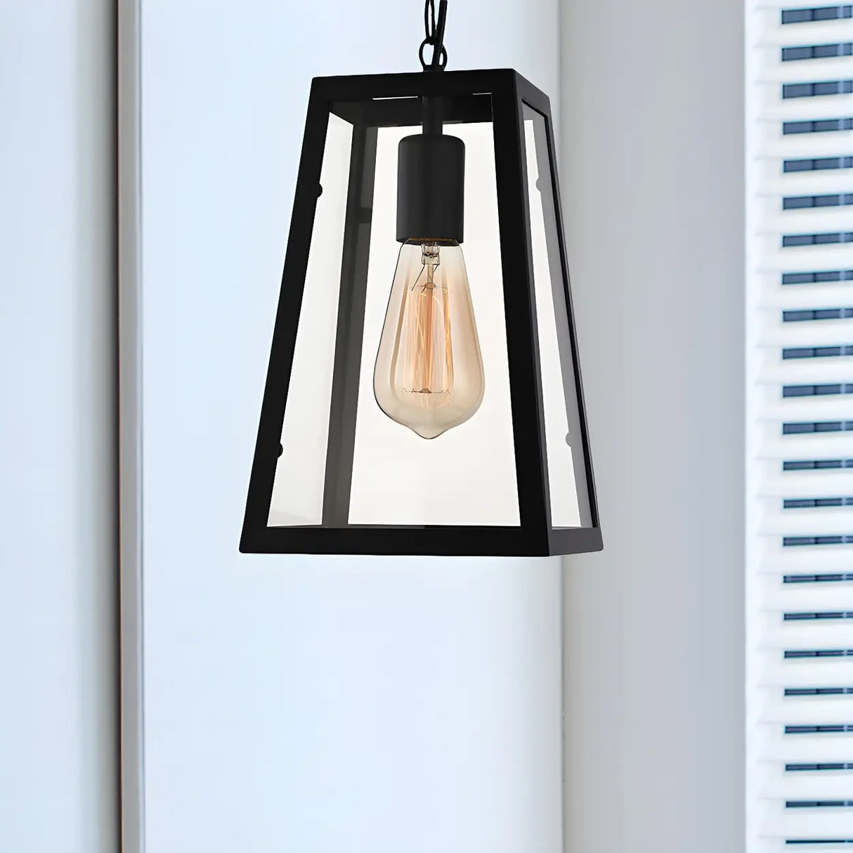 Industrial Black Glass Trapezoid-Shaped Pendant Light Image - 10