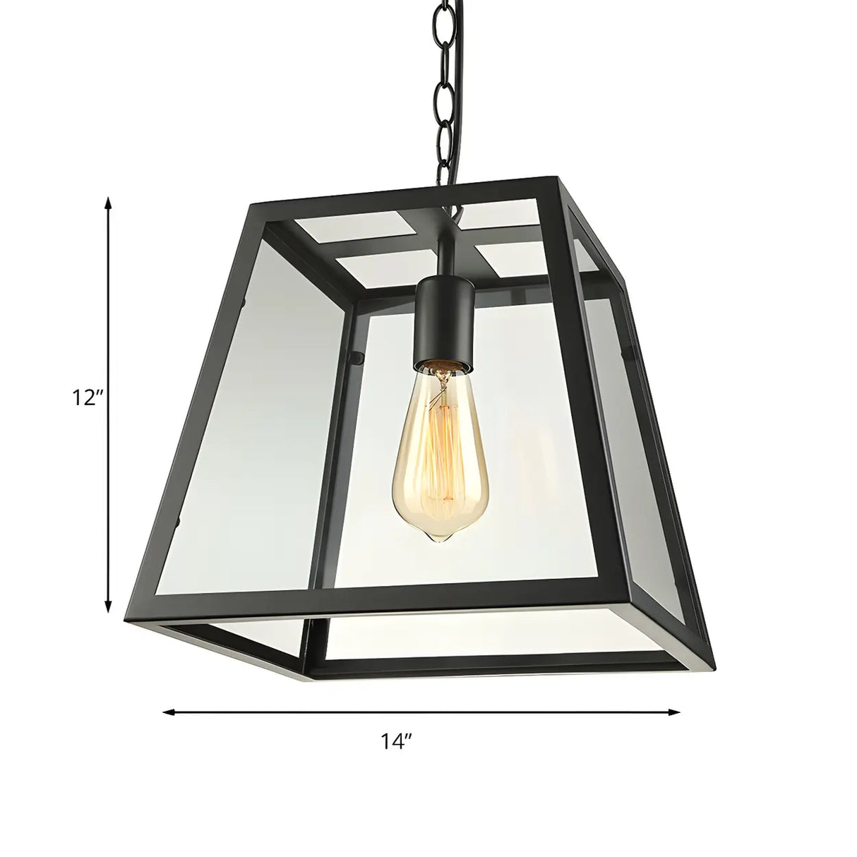 Industrial Black Glass Trapezoid-Shaped Pendant Light Image - 13