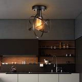 Industrial Black Globe Semi-Flush Mount Ceiling Light Image - 4