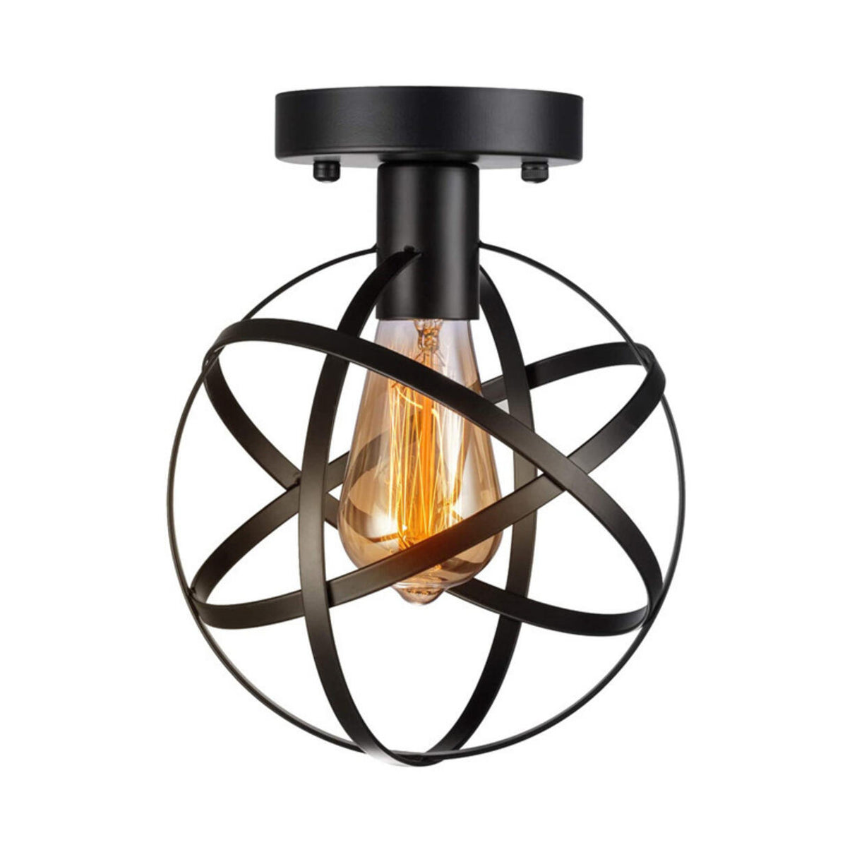 Industrial Black Globe Semi-Flush Mount Ceiling Light Image - 6